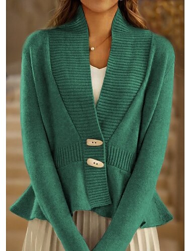  maglione donna cardigan maglione giacca scollo a v maglia volant bottone lavorato a maglia primavera autunno casa quotidiano weekend vintage quotidiano morbido manica lunga colore puro nero bianco