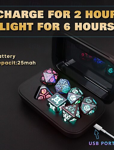  充電式 dnd ダイス ライトアップ ダイス 7 個 光るバランス LED ダイス 電子ダイス d &d ダンジョンズ アンド ドラゴンズ 多面体ダイス セット RPG ロールプレイング テーブル ゲーム