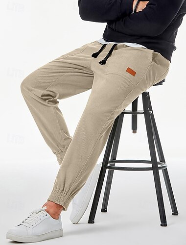  Men's Sweatpants Joggers Corduroy Pants Trousers Casual Pants Pocket Drawstring Elastic Waist Plain Comfort Soft Full Length Sports Outdoor Casual Daily Fashion Stylish Black Khaki