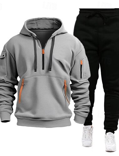  Herr Huvtröja Träningsoverall Huvtröja med dragkedja i Quarter Svart Marinblå Kaki Ljusgrå Huva Halv dragkedja Slät Ficka 2 st Sport & Utomhus Dagligen Helgdag Polyester Streetwear Grundläggande