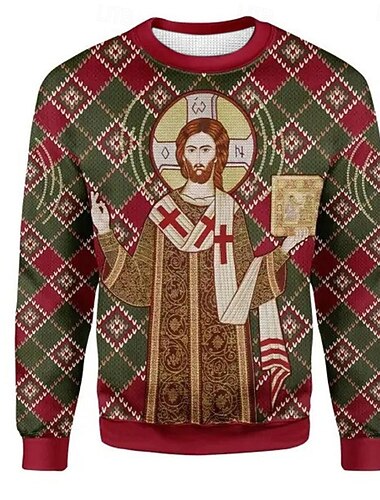  stygg julegenser herregensere elg jesus christus strikket genser genser strikketøy nyttårsaften genser daglig slitasje ferie lange armer rund hals gul rød blå høst &amp; vinter m l xls