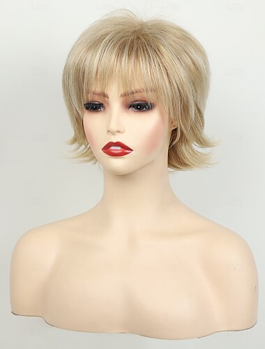  Kurze blonde Perücken für Frauen, Bob-Perücke, natürliche glatte Perücke, Seitenscheitel, für den Alltag, Partys, Cosplay