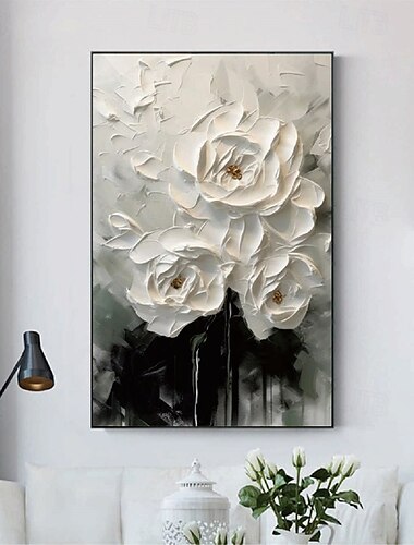  pittura a olio dipinta a mano pittura floreale 3d spatola fatta a mano fiori pittura a olio arte murale grande pittura 3d bianca strutturata quadri decorativi moderni impressionismo pittura a olio
