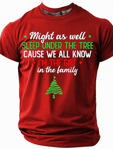  Jul Herre Juletre Tekst T skjorte Kortermet T skjorte 3D-utskrift Crew-hals Skjorte Retro / vintage Fritid Gate stil Jul Sport & Utendørs Ferie Rød Blå Grønn Vår sommer Klær S M L XL XXL XXXL
