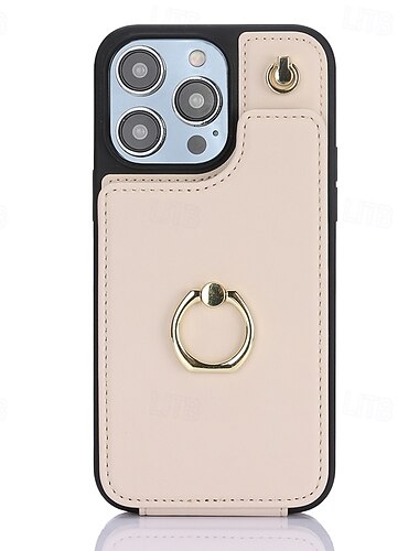  telefon Ügy Kompatibilitás iPhone 16 15 14 Pro Max Plus 13 12 11 Pro Max Fekete tok Tartó gyűrű zsinórral Kártyahely Retro TPU PU bőr