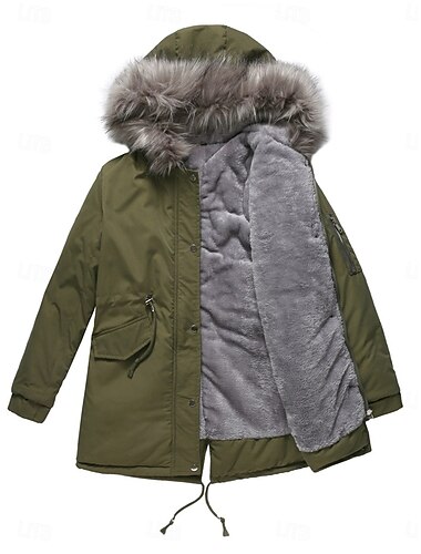  Damen Winterjacke warm halten Atmungsaktiv Zip Tasche Pelzkragen Innenfutter aus Fleece Brautkleider schlicht Glatt Urlaub Strasse Freizeitskleidung Ausgehen Reisverschluss Standard Kapuzenpullover