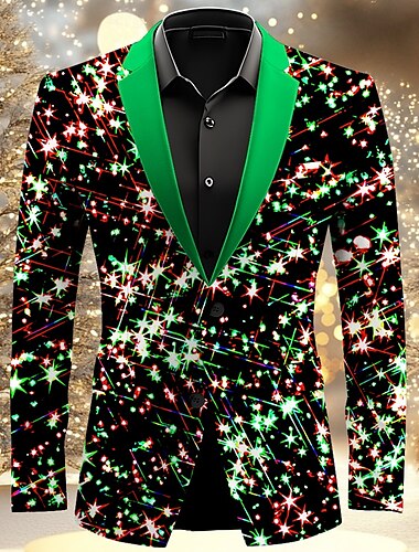  Herren Glitzernd glitzernd Langarm Umlegekragen Künstlerisch Lässig Party-Abendmode Täglich Silvester Knöpfe 3D-Druck Mehrere Taschen
