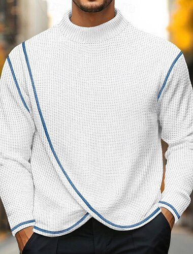  Herre Vaffelskjorte Turtleneck skjorte T-skjorte Langermet skjorte Langermet Rullekrage Opprett krage Vår & Vinter Helfarge Mote Designer Grunnleggende Pakke inn Feriereise Gate Ut på byen Hvit Bl