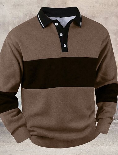  Herren Gestreift Pullover Rugby-Poloshirt Rugby-Poloshirts Langarm Polo-Shirts Kragen Vintage Lässig Outdoor Straße Alltagskleidung Knöpfe 3D-Druck Frühling Herbst Winter Kastanienbraun Schwarz Blau