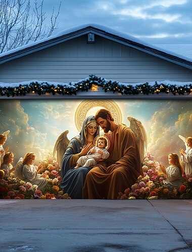  juledørdekorasjoner garasjeportdeksel julekrybbe utendørs banner stort jule bakteppe for ferie garasjeport hjem veggdekorasjoner juletegning