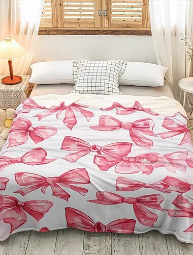  Rosa Schleifendecke, weicher und gemütlicher Überwurf mit elegantem Schleifendesign, perfekt, um Ihrer Inneneinrichtung einen Hauch von Charme und Komfort zu verleihen, ideales Geschenk für