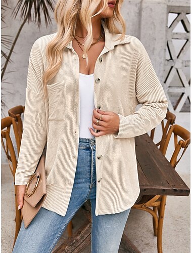  Damen Freizeitjacke Outdoor Strasse Freizeitskleidung Herbst Standard Mantel Regular Fit warm Atmungsaktiv Stilvoll Brautkleider schlicht Jacken Langarm Streifen und Plaid Mit Taschen Bedruckt