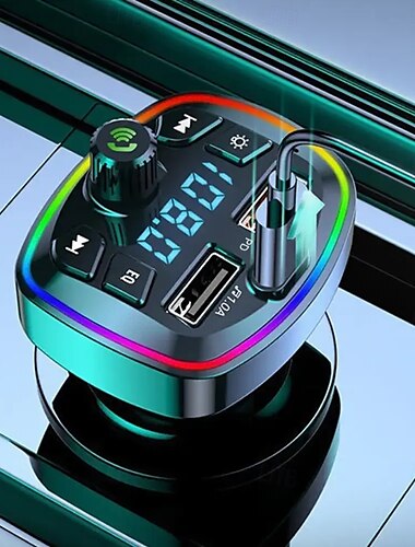  Автомобильное зарядное устройство USB, быстрая зарядка, Bluetooth 5.0, FM-передатчик, USB-тип C, 65 Вт, быстрая зарядка, Bluetooth, FM-передатчик, музыкальный плеер