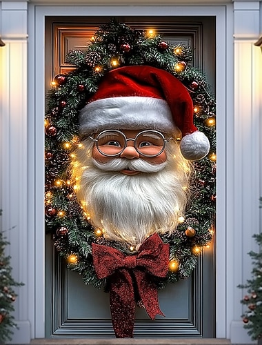  vánoční ozdoby na dveře kryty dveří vánoční věnec Santa Claus dveře gobelín dekorace závěs dveří pozadí vnitřní / venkovní banner dveří pro přední dveře statku