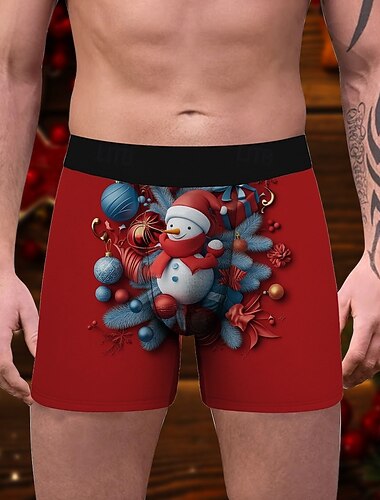  Bonhomme de neige Pyjama de Noël Boxer Short Sous-Vêtements cadeau de Noël Homme Drôle Noël Motif Adultes Noël Nouvel An la veille de Noël Noël Soirée