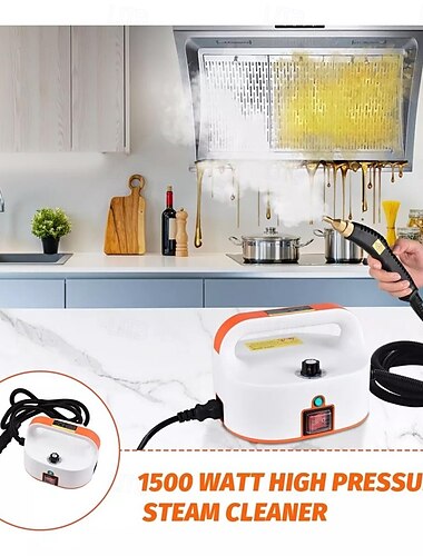  1500W ポータブル ハンドヘルド スチームクリーナー、ブラシヘッド付き高温加圧スチーム洗浄機