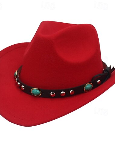  Herren Kentucky Derby Hut Sonnenhut Cowboyhut Fedora-Trilby-Hut Schwarz Rote Wollig Vintage-Stil Mode 18. Jahrhundert Bundesstaat Texas Täglich Themenparty Einfarbig Sonnenschutz Cosplay