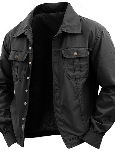  Herren Hemd Westernhemd Cargo-Shirt Langarm Brautkleider schlicht Sport & Natur Ausgehen Herbst Winter Umlegekragen Button-Down Schwarz Armeegrün Khaki