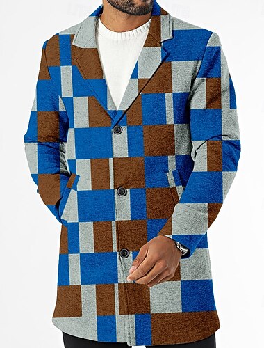  Ανδρικά Καρό Χειμερινό παλτό Μπουφάν fleece Πανωφόρι Θερμαντικό Άνετο Καθημερινό Δρόμος Υπαίθρια ρούχα Καθημερινά Ρούχα Κουμπιά 3D εκτύπωση Μπροστινή τσέπη Χειμώνας Απορρίπτω Μακρυμάνικο