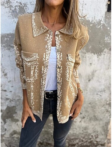  Mujer Chaqueta de mezclilla Exterior Calle Ropa Cotidiana Otoño Invierno Regular Abrigo Ajuste regular Mantiene abrigado Transpirable Elegante Casual Chaquetas Manga Larga Color sólido Con bolsillos