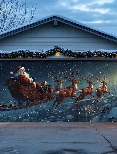  קישוטי דלת חג המולד כיסוי דלת מוסך סנטה קלאוס חג המולד איילי צפון באנר חיצוני גדול רקע חג המולד לחג דלת מוסך בית קישוטי קיר מזחלת