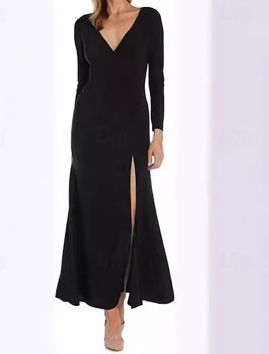  Damen Maxikleid schwarzes kleid Abschlussballkleid Cocktailkleid Abendkleid Mode Party elegante kleider Party Normale Passform Einfarbig Langarm V Ausschnitt Armeegrün Schwarz Königliches Blau Herbst