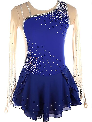  Eiskunstlaufkleid Damen Mädchen Eislaufen Kleid Schwarz Gelb Rot Asymmetrischer Saum Netzstoff Hohe Elastizität Training Wettbewerb Eiskunstlaufkleidung Klassisch Kristall / Strass Langarm Eislaufen