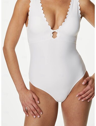  Damen Badeanzug Ein Stück Monokini Bademode Rückenfrei Bauchkontrolle Hohe Taillenlinie Schlank Urlaub Strandbekleidung Feste Farbe V Ausschnitt Ärmellos Badeanzüge