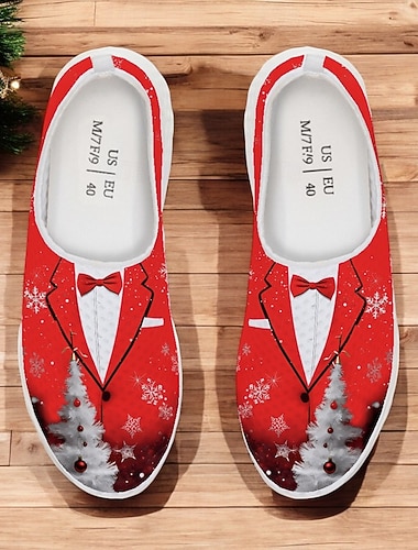  ανδρικά χριστουγεννιάτικα slip-on παπούτσια με σμόκιν με γιορτινό στάμπα – άνετα ελαφριά loafers διακοπών για πάρτι και γιορτές