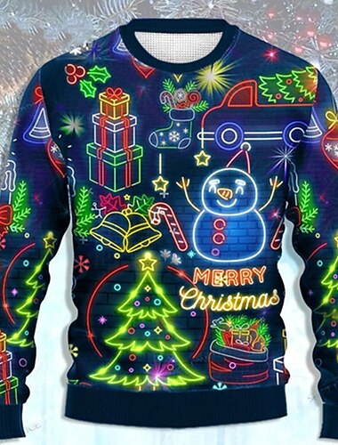  hässlicher Weihnachtspullover Herrenpullover Schneemann Pullover Strickwaren Stricken Silvesterpullover Outdoor Alltag Urlaub Langarm Rundhals Herbst Winter See Blau Wald Grün Dunkel