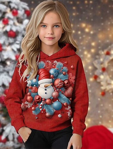Karácsony Lány 3D Grafika Mikulás Kapucnis felsőrész Hosszú ujj Ősz Tél Divat Imádni való Alap Poliészter Gyerekek 4-12 év Kapucni Szabadtéri Hétköznapi Napi Normál   Karácsony Lány 3D Grafika Mikulás Kapucnis felsőrész Hosszú ujj Ősz Tél Divat Imádni való Alap Poliészter Gyerekek 4-12 év Kapucni Szabadtéri Hétköznapi Napi Normál