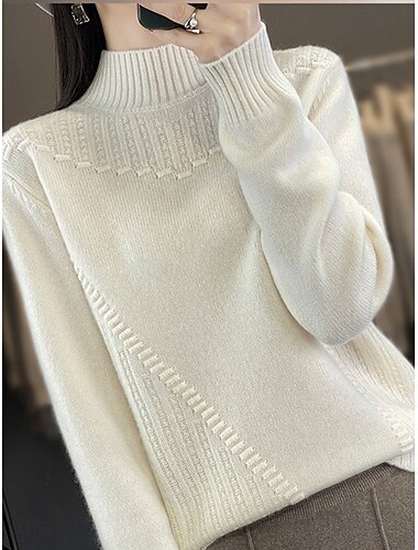  Per donna Felpa Pullover Maglione Informale Morbido Colore puro A coste A collo alto Lavorato a maglia Manica lunga Top regolari Maglia Esterno Giornaliero Fine settimana Bianco Rosso Autunno Inverno