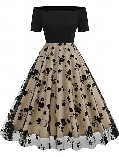  Retro Vintage Anos 50 Hepburn Vestidos Linha A Mulheres Carnaval Ano Novo Baile de Máscaras Casual / Diário Festa de Solteira Adulto Vestido
