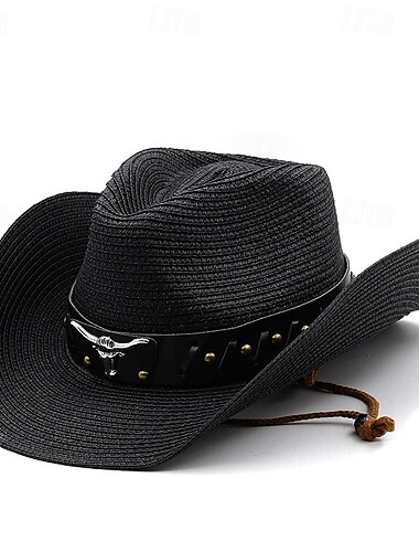  Bărbați Paie Căciulă Palarie de soare Pălărie de cowboy Căciulă Fedora Trilby Negru Alb Funie de paie Stil Vintage Modă secolul al 18-lea Statul Texas Zilnic Tematica Culoare solidă / simplă Cremă Cu
