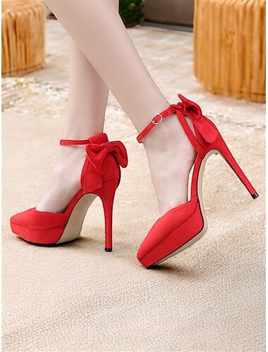  Elegantes tacones de aguja con plataforma para mujer con correa en el tobillo y detalle de lazo: perfectos para eventos formales