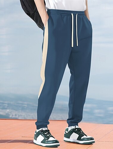  男性用 アスレチックパンツ スウェットパンツ ジョガー ズボン ポケット ドローストリング 弾性ウエスト カラーブロック 履き心地よい スポーツ・アウトドア 日常 ファッション カジュアル ブラック ブルー マイクロエラスティック