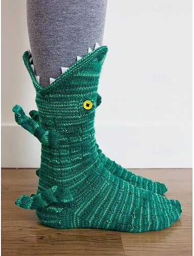  Calcetines de punto con diseño 3D de dinosaurio para mujer: calcetines de invierno acogedores para adultos y niños