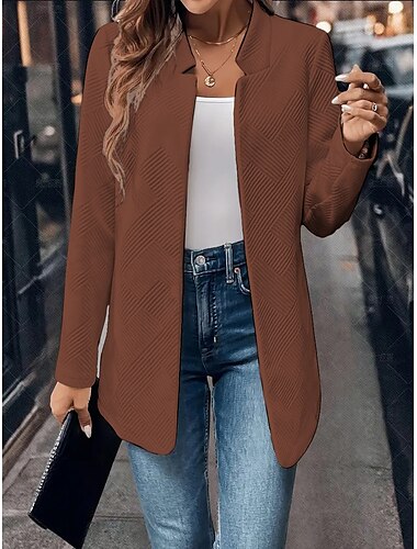  Damen Blazer Sakko Feste Farbe Komfortabel Modisch Regular Fit Oberbekleidung Langarm Winter Schwarz S