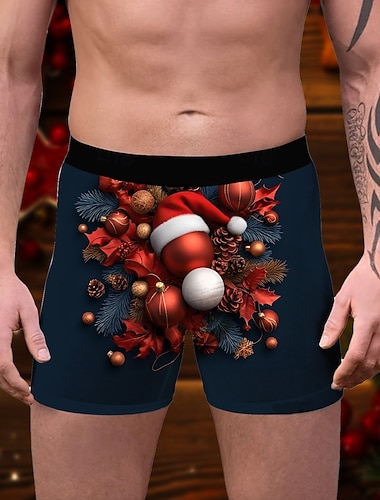  père Noël Pyjama de Noël Boxer Short Sous-Vêtements cadeau de Noël Homme Drôle Noël Motif Adultes Noël Nouvel An la veille de Noël Noël Soirée
