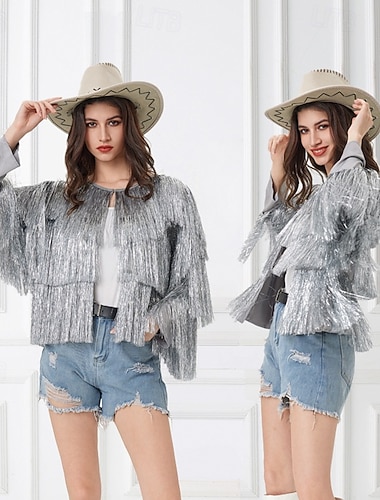  Ретро В стиле 1970-х Дискотека Пальто Хиппи Диско С кисточками Маскарадный костюм Жен. Маскарад Вечеринка / ужин Парад гордости Месяц гордости Взрослые Пальто