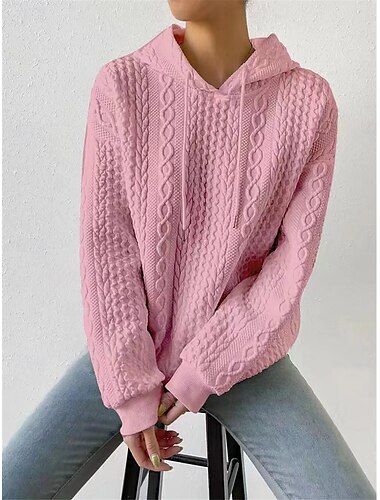  Per donna Felpa Pullover Maglione Informale Morbido Colore puro A coste Con cappuccio Lavorato a maglia Manica lunga Top regolari Maglia Esterno Giornaliero Fine settimana Nero Bianco Autunno Inverno