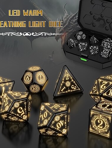  újratölthető dnd dobókocka világító kocka 7 db izzó kiegyensúlyozott led dobókocka elektronikus kocka d &d Dungeons and Dragons poliéderes kockakészlet szerepjáték asztali játék