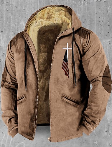  Herren Vollreißverschluss-Kapuzensweatshirt Reißverschluss Kapuzensweatshirt Flauschiger Sherpa Fleecejacke Fleece Kapuzensweatshirt Schwarz Armeegrün Blau Braun Khaki Mit Kapuze Grafik