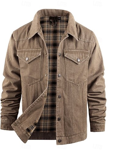  Per uomo Giacca da camionista Giacca da camicia Giacca di jeans Pulsante Inverno Primavera & Autunno Vintage stile western Nero Marrone Verde Blu scuro Azzurro Giacca
