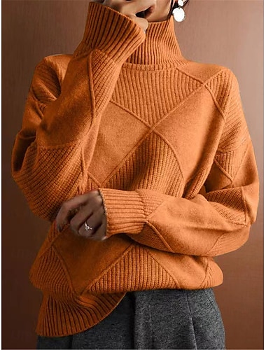  Femme Pull Chandail Pull Décontractées Flexible Couleur monochrome A côtes Col Roulé Tricoté manche longue Hauts réguliers Tricoter Extérieur du quotidien Fin de semaine Noir Jaune Automne Hiver