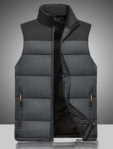  Herr Pufferväst Gilet Quiltad väst Dagligen Datum Semester Mode Ledigt Höst vinter Ficka med blixtlås Polyester Håller värmen Bekväm Färgblock Dragkedja Hög krage Normal Orange Ljusgrå Mörkgrå Väst