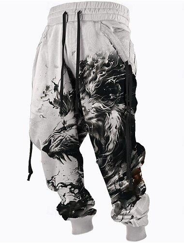  Voor heren Grafisch Joggingbroeken Jogger Broeken Medium Taille Trekkoord elastische taille Vintage Casual Buiten Straat Dagelijks gebruik Zak Lente Herfst Winter 3D-afdrukken Lichtgrijs