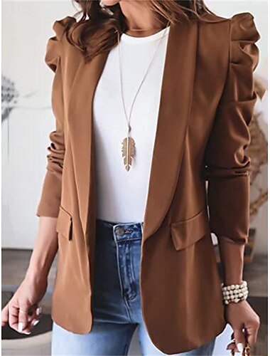  Mujer chaqueta Trabajo Bolsillo Color sólido Transpirable Estilo de Oficina Ajuste regular Ropa de calle Manga Larga Otoño Negro S