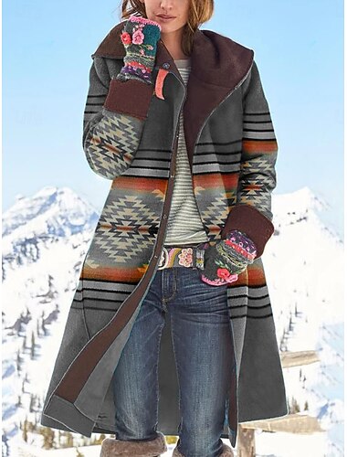  Damen Mantel warm halten Komfortabel Tasche Brautkleider schlicht Geometrisch Freizeitskleidung Einreihiger Verschluss Umlegekragen Lockere Passform Langarm Oberbekleidung Schwarz Rote Grün Herbst