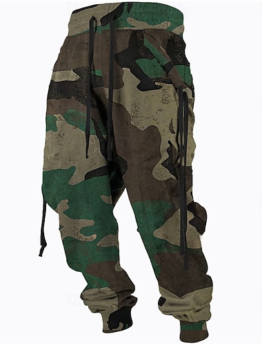  Voor heren camouflage Joggingbroeken Jogger Broeken Medium Taille Trekkoord elastische taille Vintage Casual Buiten Straat Zak Lente Herfst Winter 3D-afdrukken Leger Groen